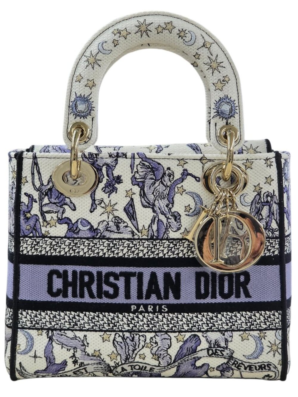 NEW! Christian Dior Lady D-Lite Toile De Jouy Lucky Embroidery Handbag Small